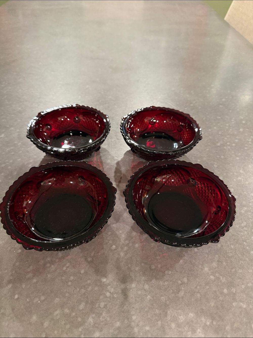 Avon Cape Cod Vintage-Style Ruby Red Glass Dessert Bowls - Set of 4
